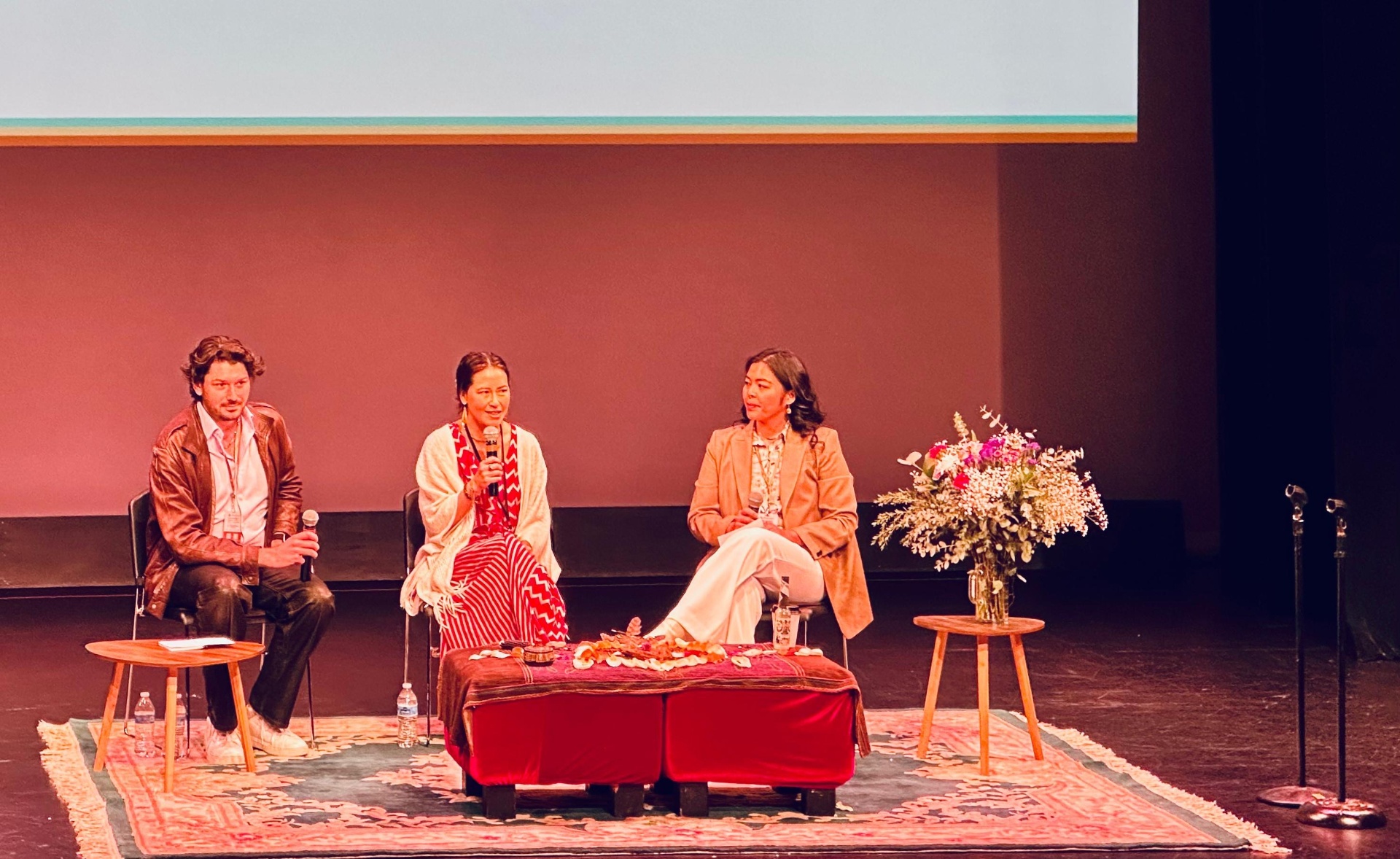 Ixchel Kinloch on the Main Stage at Psychedelic Culture 2026 with Sebastian William Foster and Allana Camba.